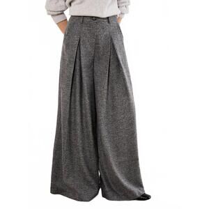 NEW APRICOT invert pleat wide leg tailored trouser in grey